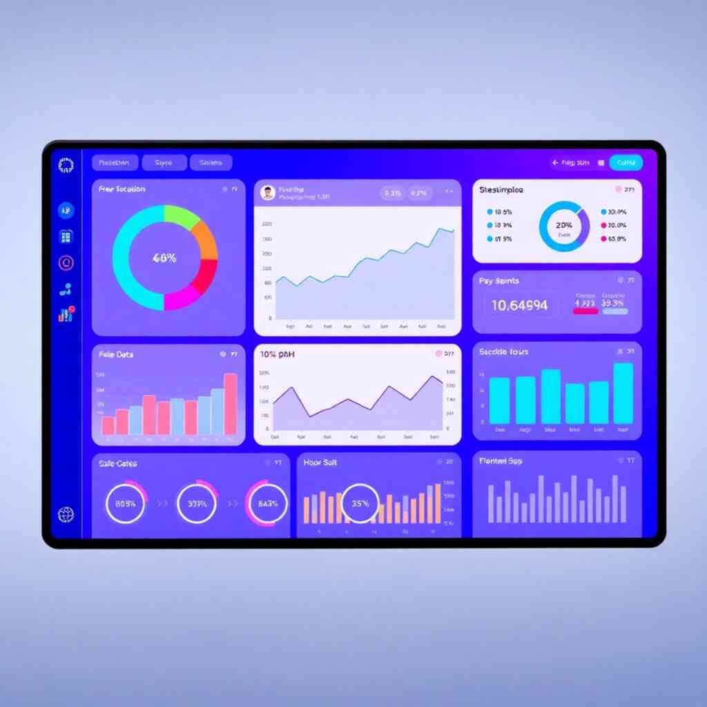 A photorealistic image of a vibrant, interactive dashboard displaying key sales data in a clean, intuitive interface. Show charts, graphs, and key performance indicators (KPIs)  in clear, readable formats, using a modern color scheme. High resolution, showing fine details and crisp text. Lighting conditions should be bright and clear, showcasing the interface's functionality. The style should be minimalistic and professional, reflecting efficiency and clarity.