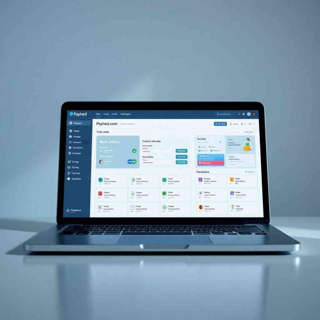 A photorealistic image showcasing a laptop screen displaying the payhed.com checkout page, integrated into a business dashboard with clear visuals of the 12 modules. The overall ambiance is clean and professional, reinforcing user confidence and trust. The lighting should be soft and even, eliminating harsh shadows and providing a sense of order. The image resolution should be 4K, and the image should be created to showcase the seamless integration of our modules with the payhed.com payment gateway.