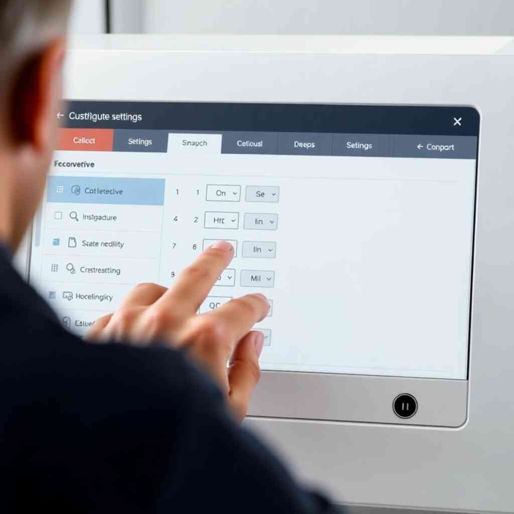Photorealistic image of a user configuring settings within the G-Crewing module.  Highlight customization options and intuitive interface.   Use a clean, modern style. The lighting should be soft and diffused. The image resolution should be high, showcasing details.