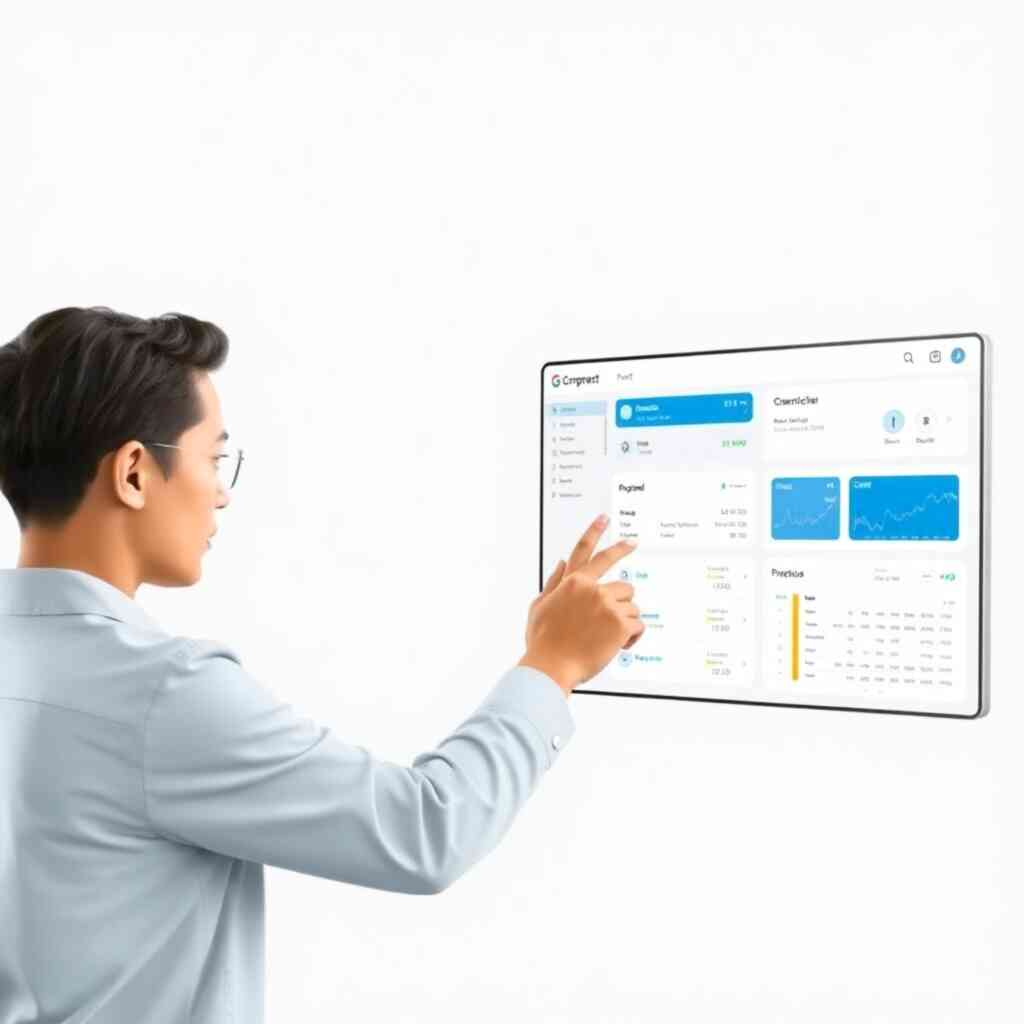 Photorealistic image showcasing the clean interface design of G-Shipment, highlighting ease of use. The image could focus on a user interacting with the system, emphasizing intuitiveness. The style should be simple and clean.